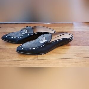 Donald J. Pliner Black and Gray Slip-On Mule Loafers